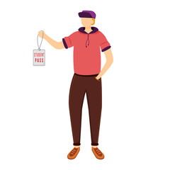 Student pass for museums flat vector illustration. Cheap travelling ideas. Discount for students. Free entrance for young people. Budget tourism isolated cartoon character on white background