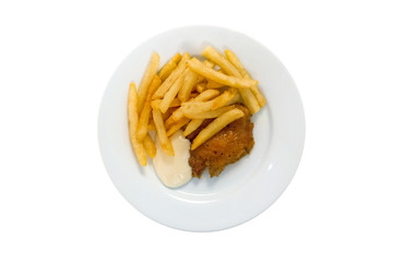 Potato with french fried, and cream, focus selective