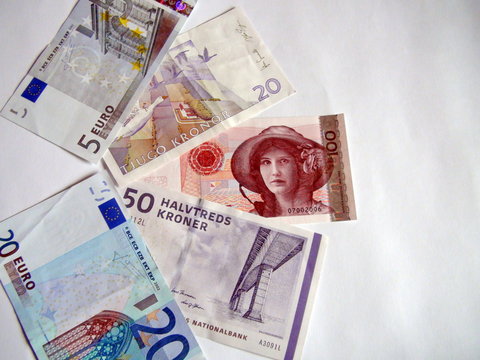 Banknotes of the world. Scandinavian Currency: Norwegian, Swedish and Danish Kroner, as well as the European Union's total convertible currency is the Euro.