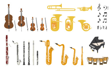 Set of vector modern flat design orchestra instruments - obrazy, fototapety, plakaty