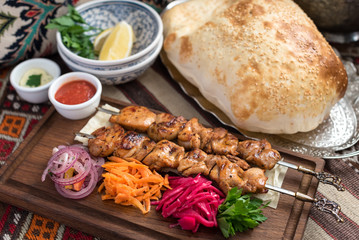 Turkish Chicken Skewers with Condiments, Sis Tavuk