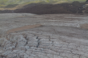 Tourists on the glacier to the Mt Kazbek peak. Georgia's Kazbegi District