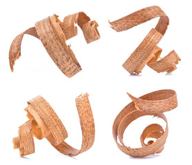 Wood shavings isolated on white background