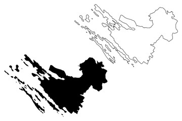 Zadar County (Counties of Croatia, Republic of Croatia) map vector illustration, scribble sketch Zadar (Dugi otok, Ugljan, Pasman and Pag island) map