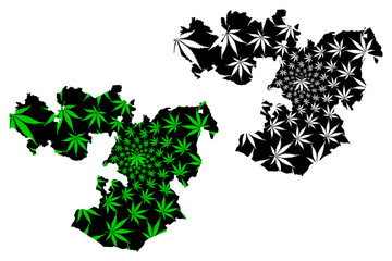 Oromia Region (Federal Democratic Republic of Ethiopia, Horn of Africa) map is designed cannabis leaf green and black, Oromiyaa map made of marijuana (marihuana,THC) foliage....