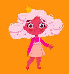 Little princess in a cute dress, little girl, hand drawn style vector design illustrations, funny cartoon character.