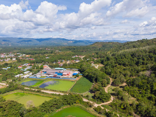 Beautiful Rural landscape scene with clear blue sky at small town TENOM, SABAH, MALAYSIA