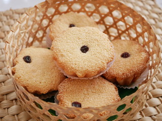 Kanom kai(thai castella cake) close up.   Kanomkai  is a Thai dessert made from weat flour,sugar and egg 