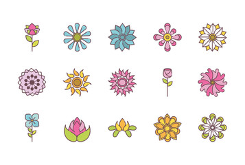 flower nature decoration icons set flat style