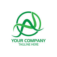 Letter A  green logo template., flat design. letter A.	Vector Illustration on white background