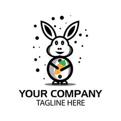 Snow rabbit logo, flat design. Vector Illustration on white background	