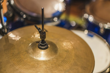 Obraz premium Drum set and cymbals in music room ,close up photo with selective focus.