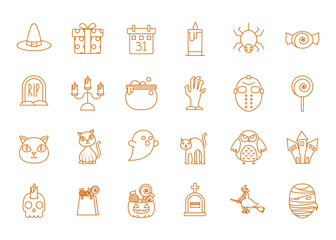 happy halloween celebration icons set color line