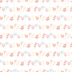 Fun and cute hand drawn floral seamless pattern - branches, leaves, flower doodles repeat background - great for textiles, banners, wallpapers, wrapping - vector design