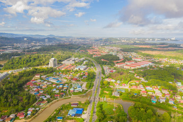 Fototapeta na wymiar Bird eyes view of local housing houses in Kota Kinabalu, Sabah, Malaysia