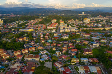 Aerial top view of local Residential houses at Kota Kinabalu City, Sabah, Malaysia