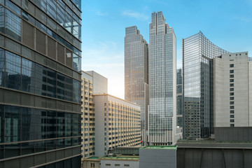 Glass curtain wall of skyscraper in financial center