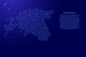 Estonia map from futuristic hexagonal shapes, lines, points  blue and glowing stars in nodes, form of honeycomb or molecular structure for banner, poster, greeting card. Vector illustration.