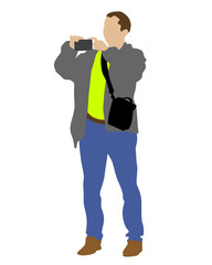 Man with a camera on white background