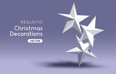 3D effect realistic Christmas star decorations.
