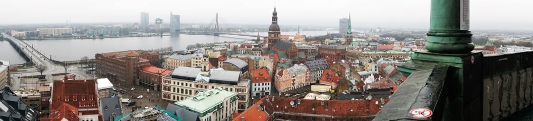Naklejka na ściany i meble Riga, Latvia, November 2019. Beautiful panorama of the central part of the city.