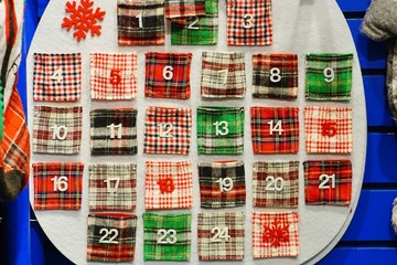 View of a reusable fabric advent calendar with pockets