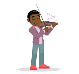 Cartoon character, African Boy playing the violin.