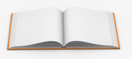 cute very detailed orange fully opened book, knowledge day concept isolated on white - object 3d illustration