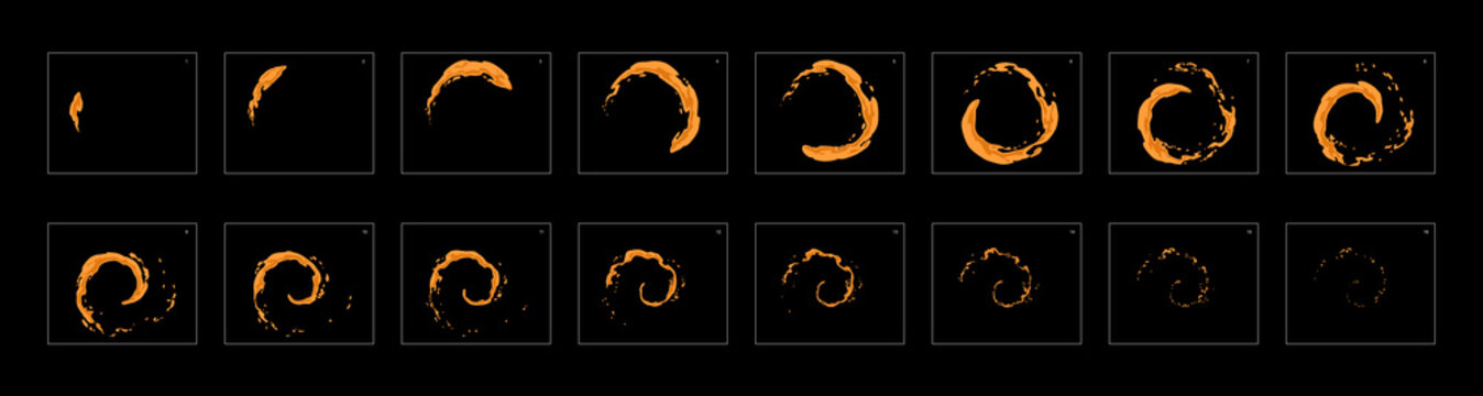 Dust Ring Loop Effect Sprite Sheet Or Animation Frames. Frame By Frame Classic Animation For Cartoon, Mobile Games, Motion Graphic Or Animation.