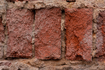 fragment of a destroyed abandoned building, three bricks close-up
