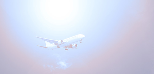 Passenger plane on a bright sky background.