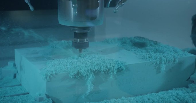 Precision tool and die CNC machine grinding foam material away tool part casting process slow motion