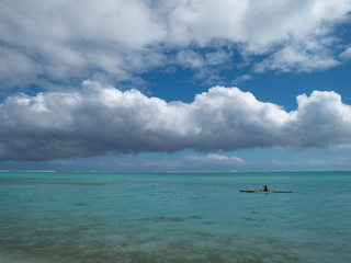 Blue lagoon and Otemanu mountain at Bora Bora island, Tahiti, French Polynesia.