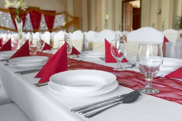 Plates and dishes on dining table