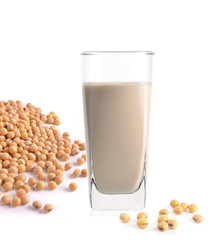 milk with soy beans on white background