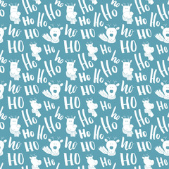 New Year and Christmas seamless pattern, with Ho Ho Ho hand drawn letters, vector Illustration Background