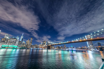 Skyline of Manhattan and Brooklyn bridge, night view