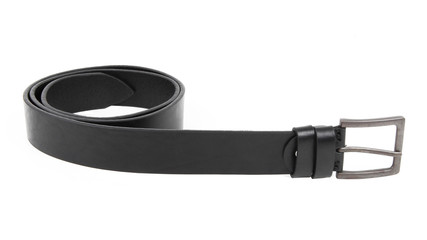 Black leather belt with a buckle