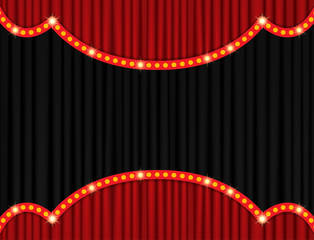 Background with black and red curtain. Design for presentation, concert, show