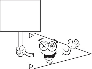 Black and white illustration of a sports pennant holding a sign.