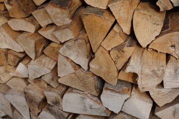 Firewood logs stacked from dried beech wood
