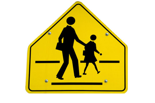 School zone warning sign on white background
