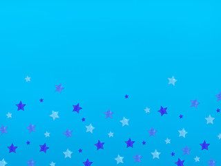Fototapeta na wymiar Shiny stars background Design template with copy space Many decorative glitter stars on blue backdrop