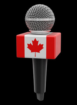 Microphone with Canadian flag. Image with clipping path