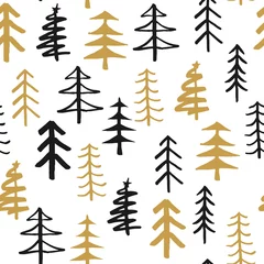 Wallpaper murals Forest Pine tree seamless pattern. New Year and Christmas background, vector Illustration