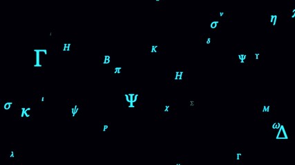 Greek Alphabet Letter Character Symbols Flying at Camera in Space - Abstract Background Texture