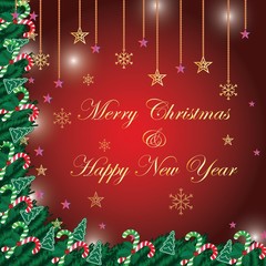 Fototapeta na wymiar Merry Christmas card.Happy new tear 2020.Festive poster or banner design - Vector.Red background