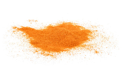 Pile of red paprika powder  on a white background