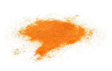 Pile of red paprika powder  on a white background