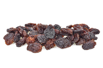Dried raisins on a white background